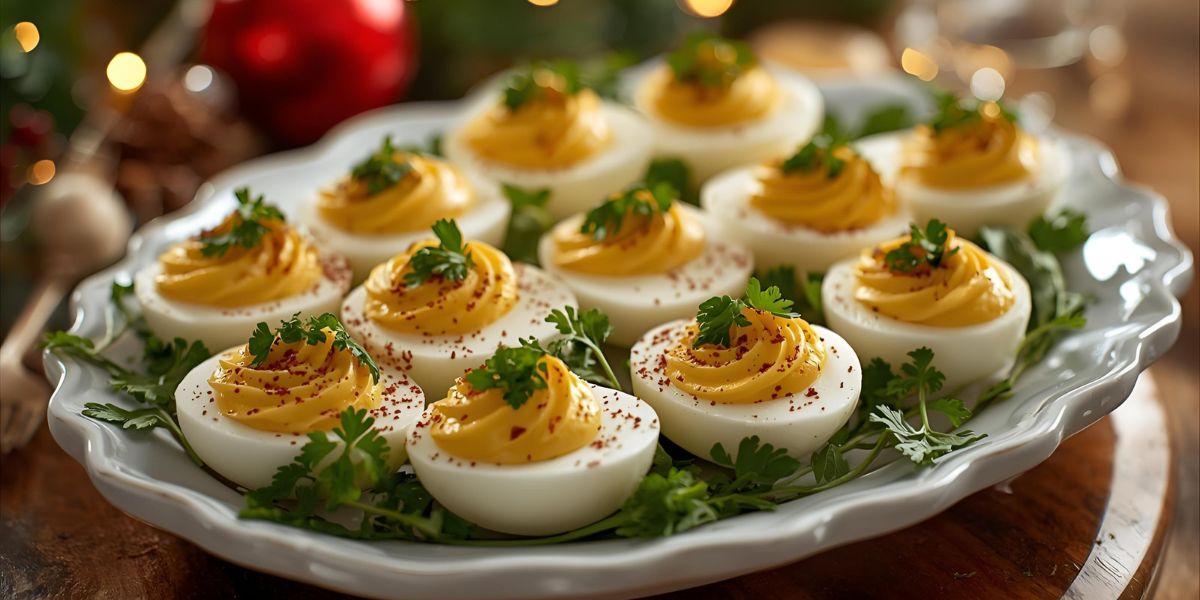 D — Which festive appetizer consists of hard-boiled egg whites filled with a seasoned yolk mixture