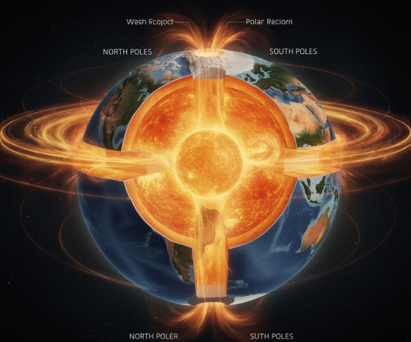 Heat waves from Earth's core escaping through the poles