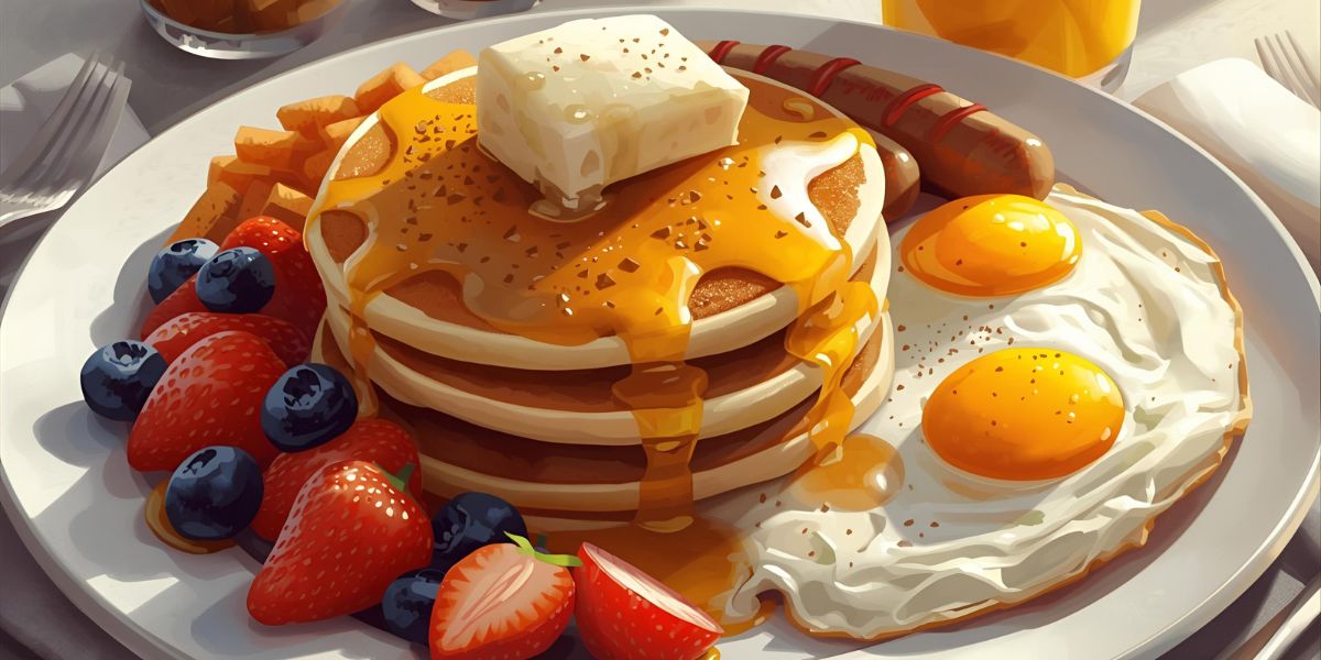 The ___ breakfast features pancakes, sausage, and eggs—a hearty meal built for a hard day’s work.