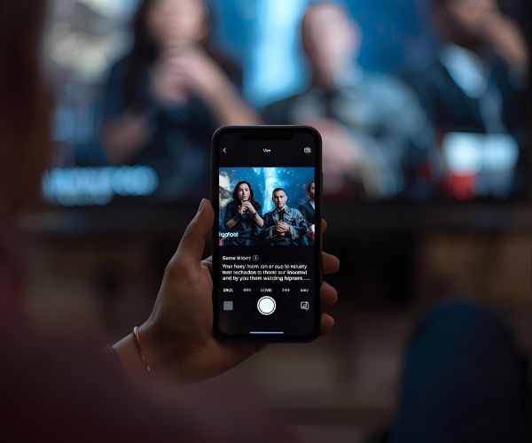 Uses the phone when watching a movie