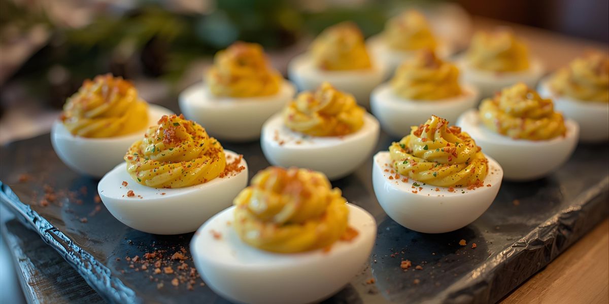 What holiday appetizer consists of hard-boiled egg whites filled with a seasoned yolk mixture