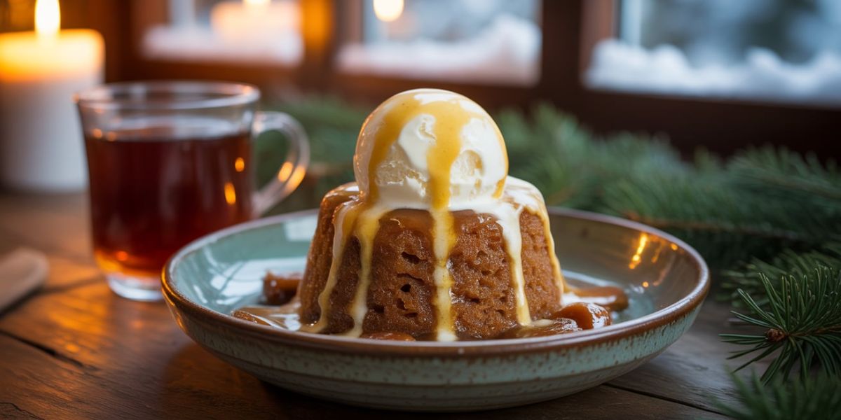 What warm winter dessert is typically made with dates