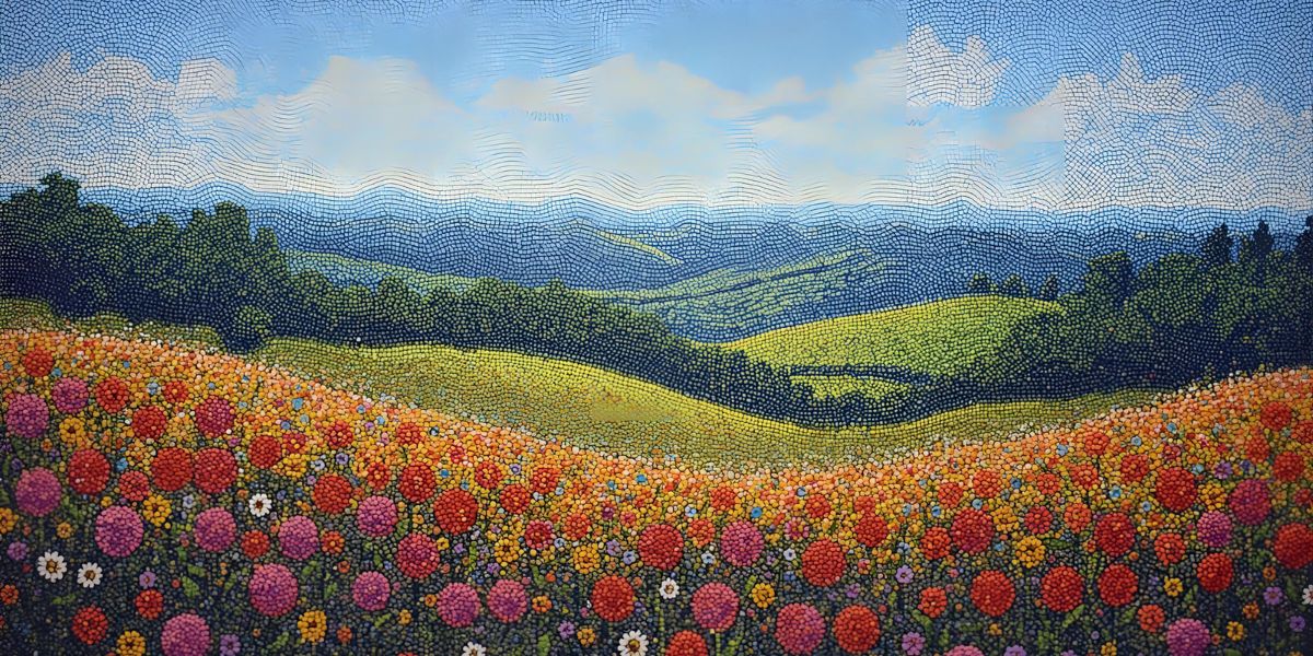 Which art method involves forming pictures by applying tiny, distinct dots of color