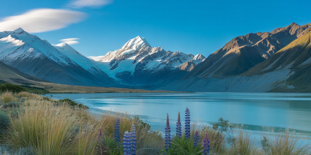 Which country contains the snowy peaks of Mount Cook National Park