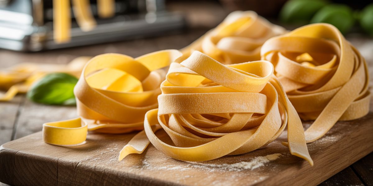 Which type of pasta is recognized for its wide, flat ribbon-like form