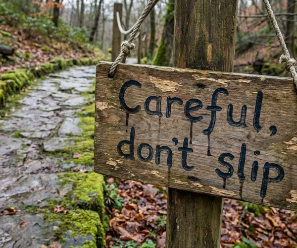 A sign that says Careful, don't slip