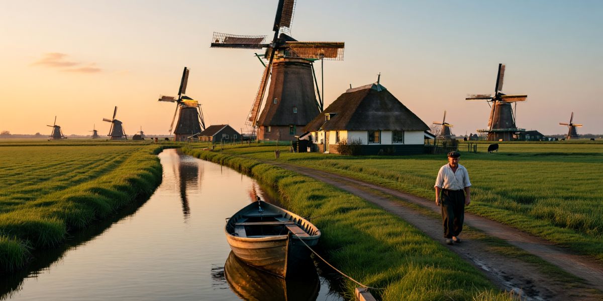 Can you name the country known for canals, windmills, and wooden clogs