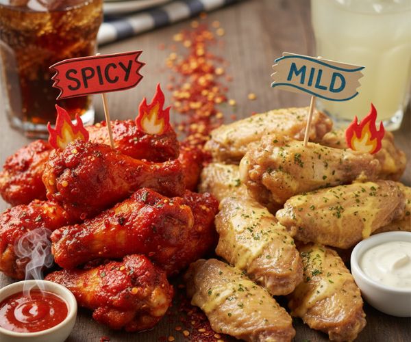 Drumette is spicy, flat is mild