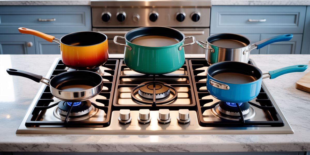 In which direction should the handles of pots and pans on the stove be positioned