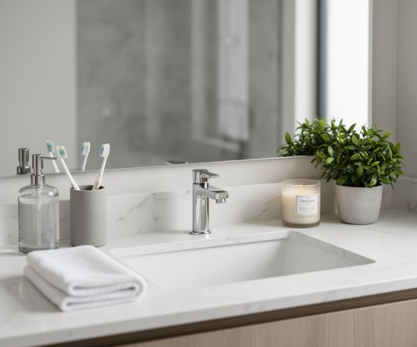 On the bathroom counter