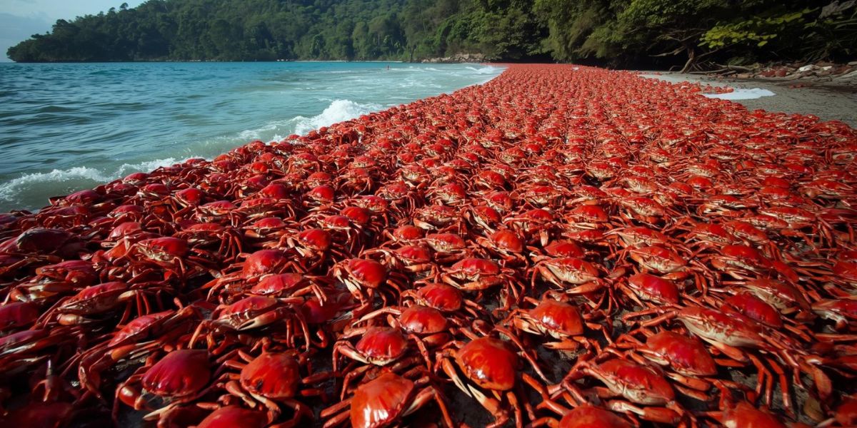On which island does the famous yearly red crab migration take place