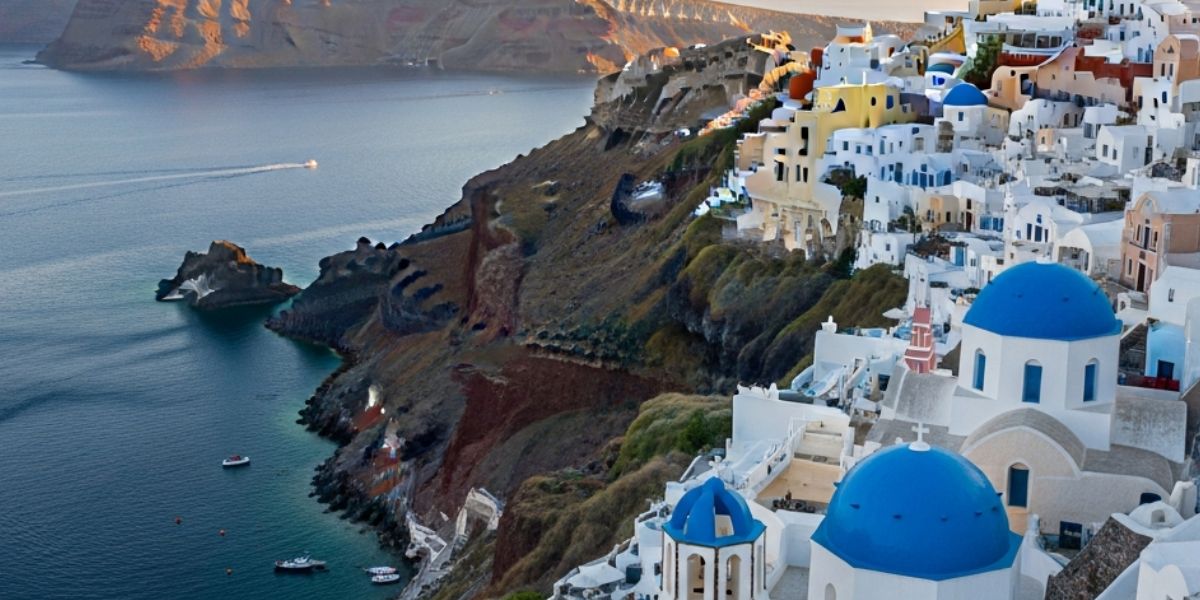 Santorini, famous for its blue-domed churches, sits in which sea