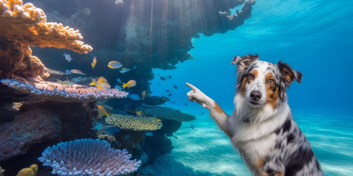 The Great Barrier Reef lies off the coast of which country Hint An Australian Shepherd points the way.