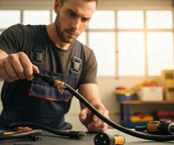 Unplug the unit and fix the cable immediately