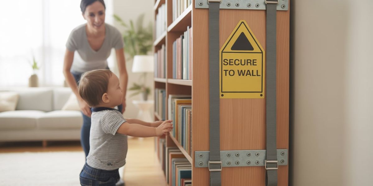 What precaution should you take with tall bookshelves