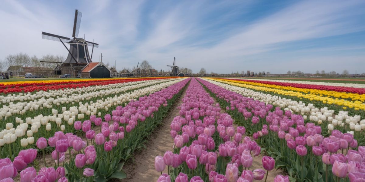 Which European country is famous for its colorful tulip fields in spring