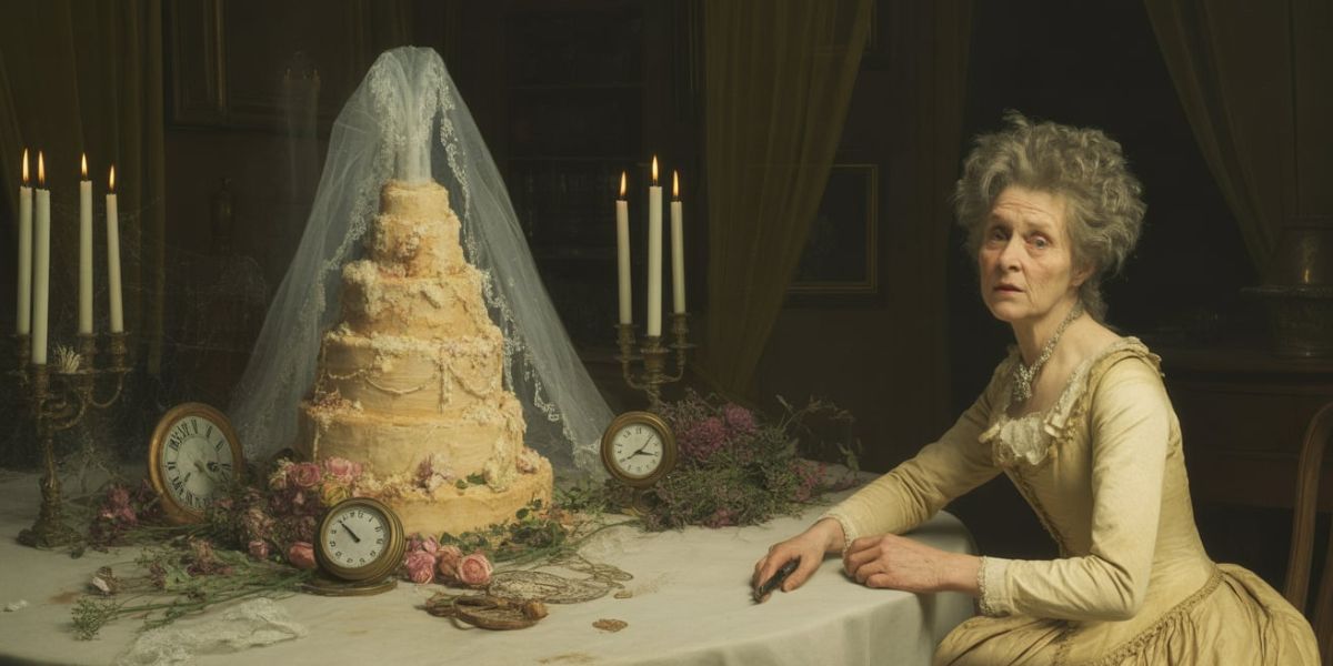 Which classic novel features Miss Havisham and her long-abandoned wedding cake
