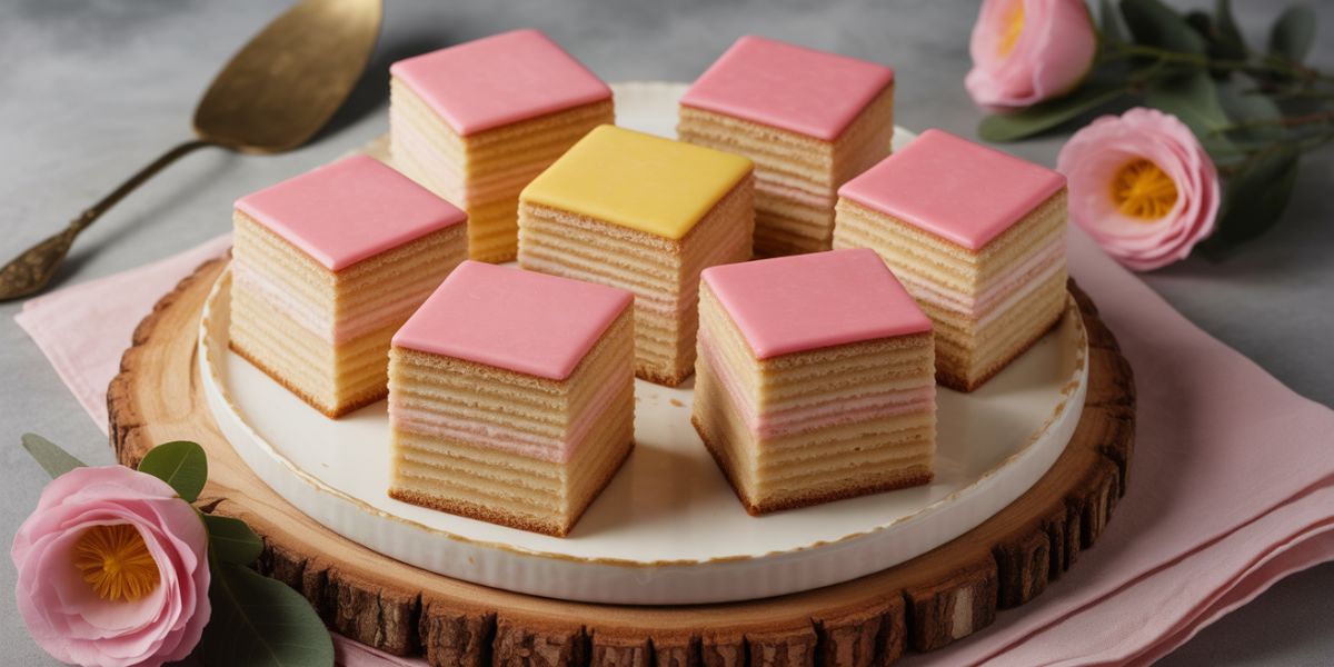 Which traditional English cake features pink and yellow squares wrapped in marzipan