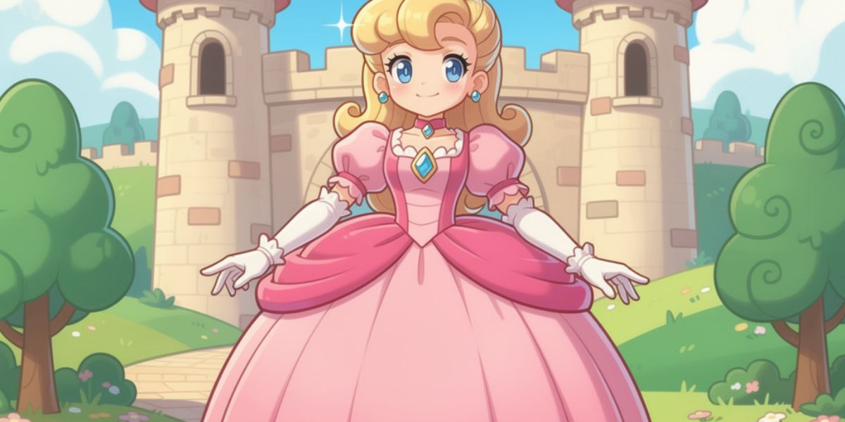 In the Mario series, what is the name of the princess known for wearing a pink dress