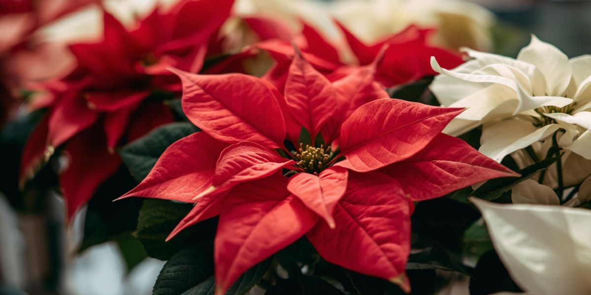 Which popular holiday plant, originally from Mexico, comes in red, pink, and white colors