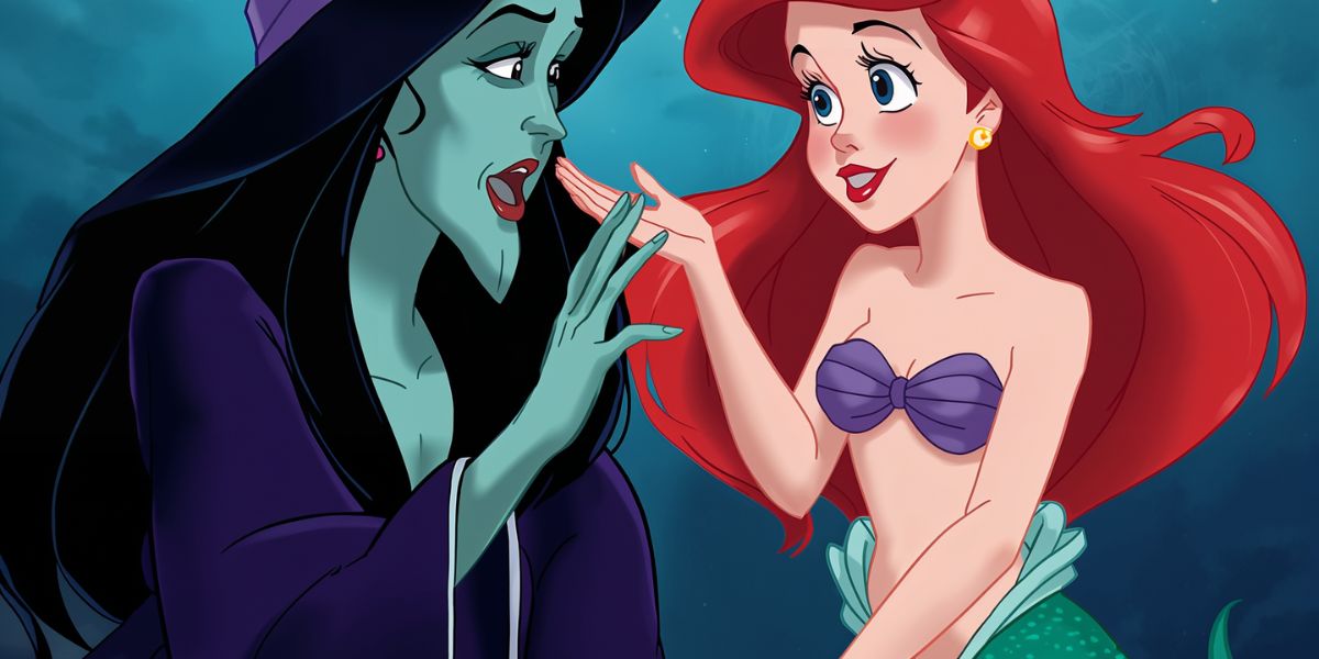 Which sea witch convinces Ariel to give up her voice in The Little Mermaid