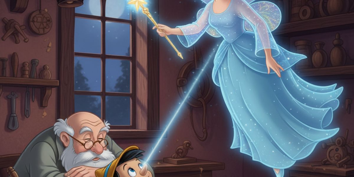 Who makes Pinocchio’s wish to become a real boy come true